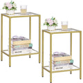 HOMSHO Side Tables Set of 2, End Table with Tempered Glass, 2-Tier Nightstands with Storage Shelves, Coffee Table with Modern St