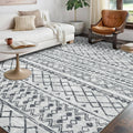 KUTA Washable Rug 9x12 Grey, Moroccan Boho Large Area Rug Non-Slip, Ultra Soft Geometric Tribal Traditional Farmhouse Carpet for