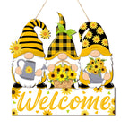 Panelee Sunflower Gnomes Welcome Sign Summer Welcome Hanging Sign Decorations Wreath Sign Wooden Hanging Door Sign with Ropes fo