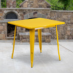 Flash Furniture Felix Commercial Grade 31.5" Square Yellow Metal Indoor-Outdoor Table