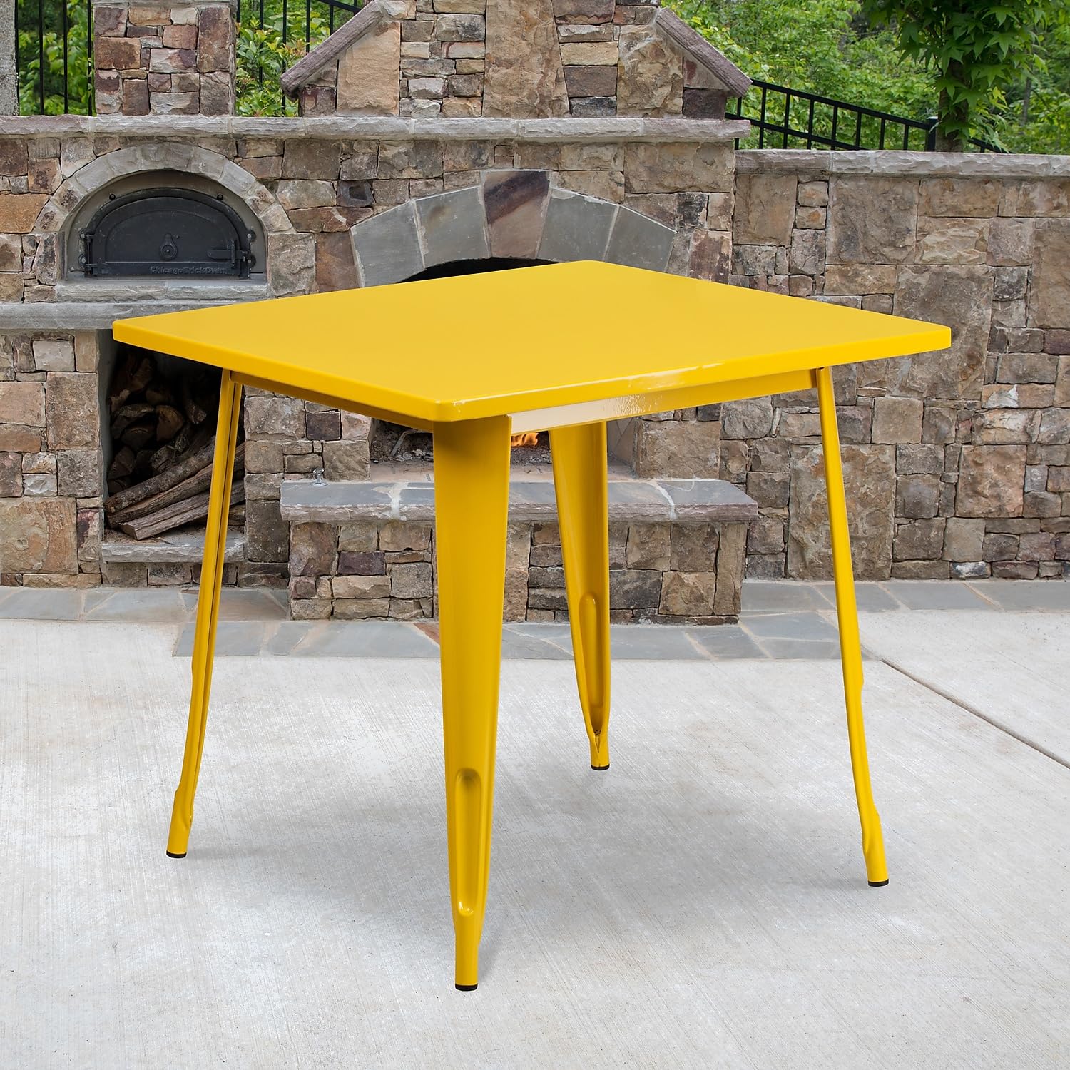 Flash Furniture Felix Commercial Grade 31.5" Square Yellow Metal Indoor-Outdoor Table