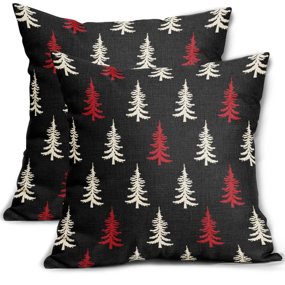 Christmas Pillow Covers 18X18 Set Of 2 Black Red Cream Xmas Tree Rustic Style Winter Print Decorative Outdoor Pillowcases Farmho