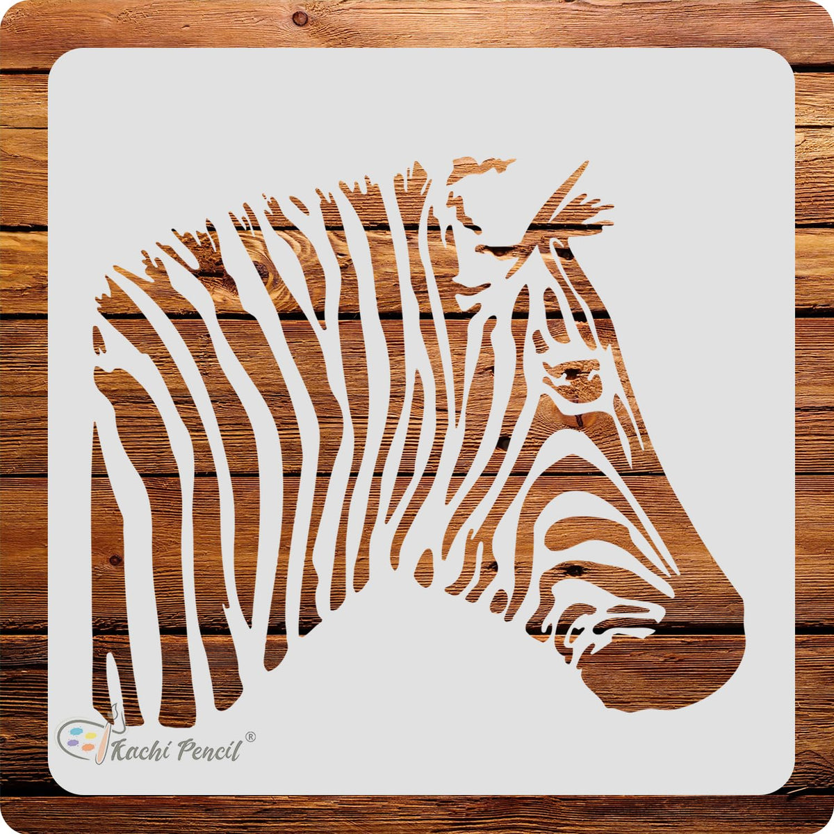 Kachi Pencil Zebra Stencils for Art and Craft Painting, Size 6 x 6 inch Reusable Stencil for Painting, Fabric, Glass, Wall Paint