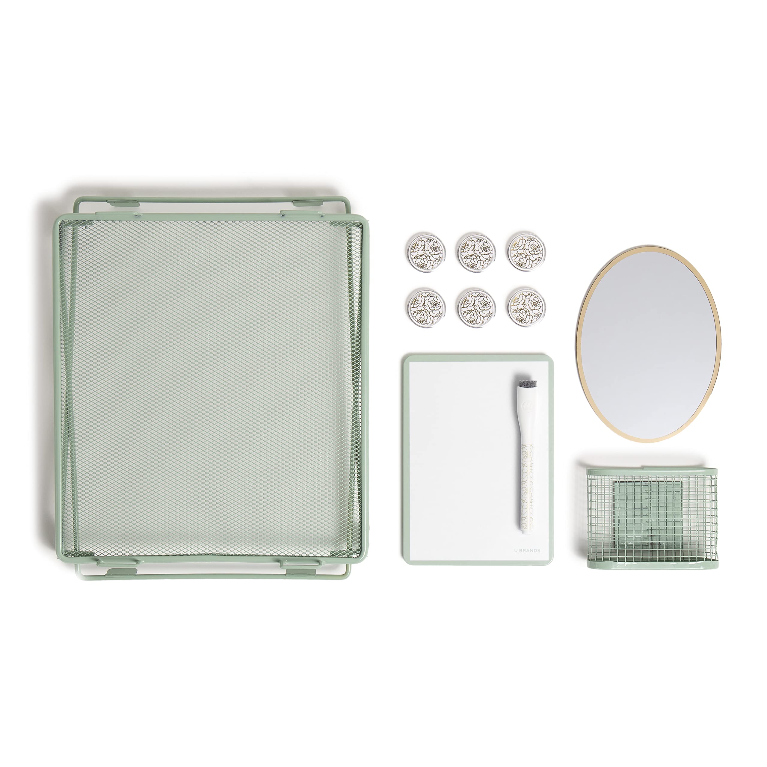 U Brands Urban Garden Locker Accessory Kit, With Magnets, Mirror, Whiteboard, Marker, Organizer, Shelf