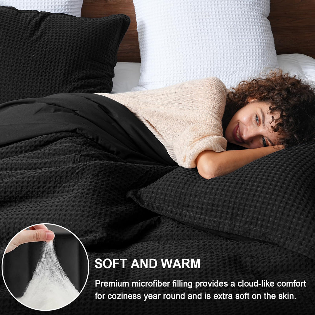 Phf 3 Pieces Waffle Weave Comforter Set Queen Size, Lightweight Breathable Comfy Bedding Set For All Season, Ultra Soft Textured