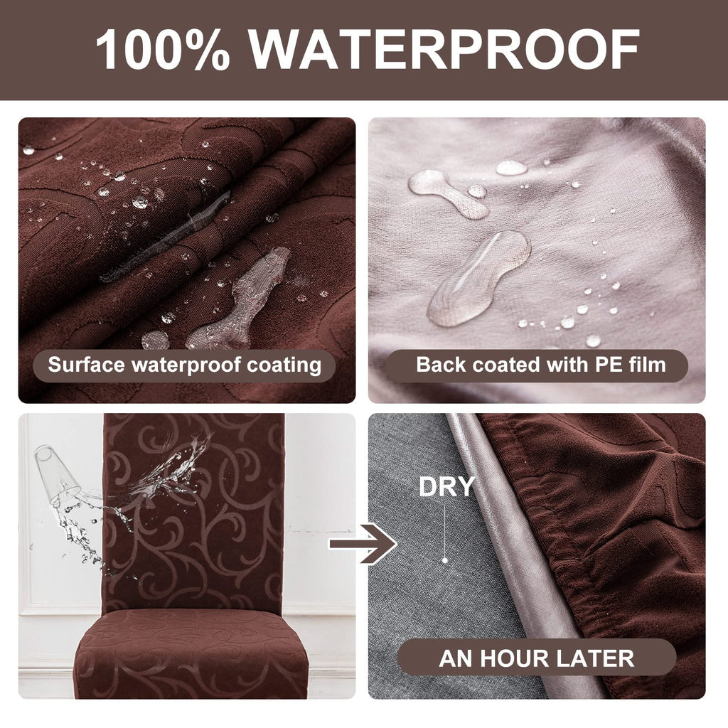 Genina Waterproof Dining Room Chair Covers Stretch Parsons Chair Slipcovers For Dining Room Kitchen Chair Protector Cover, Removable, Washable (2, Flower Pattern-Chocolate)