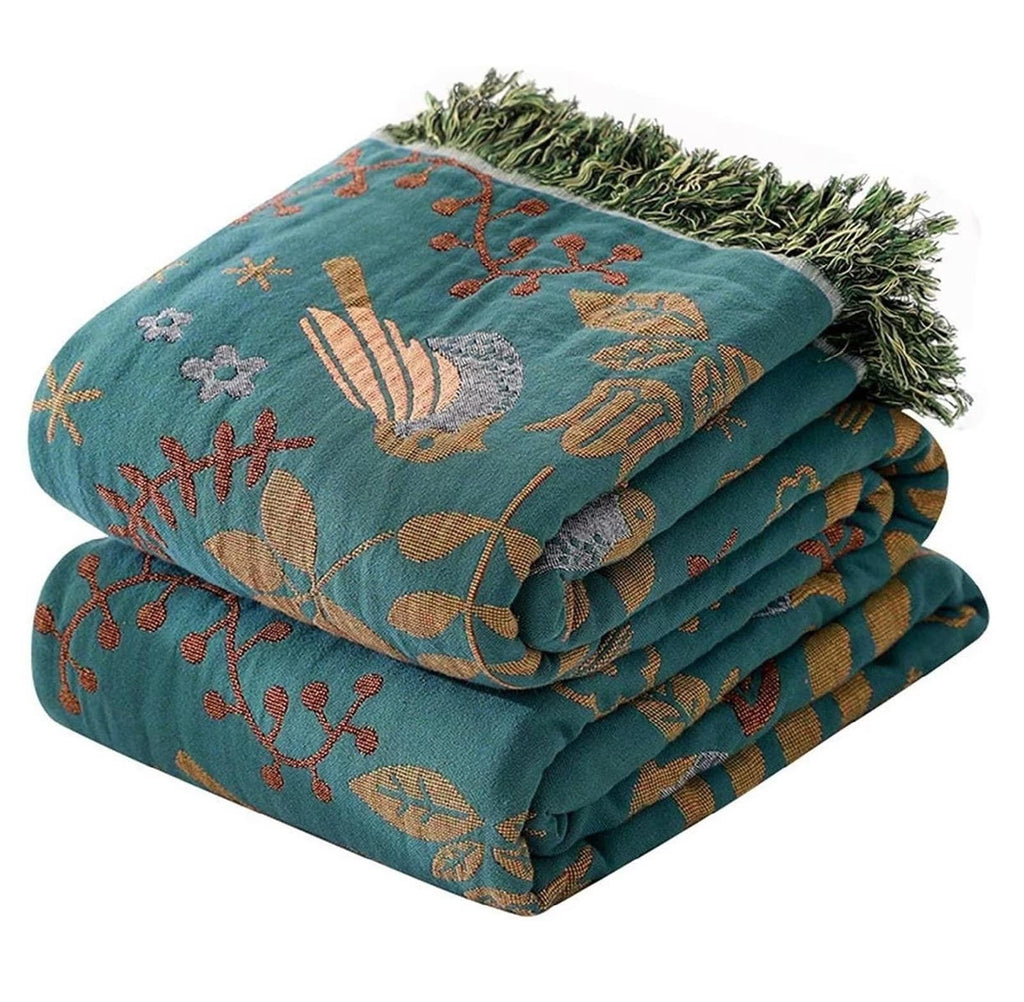 Msgkv Boho Throw Blanket 100% Cotton Blankets For Bed Couch 60'X80', Soft Fall Mexican Blanket Travel Boho Quilt Muslin Blanket