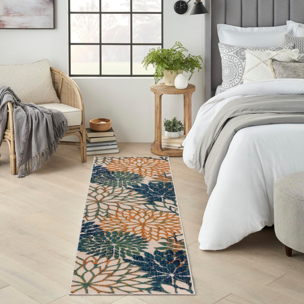 Nourison Aloha Indoor/Outdoor Blue Green 2' X 6' Area Rug, Easy Cleaning, Non Shedding, Bed Room, Living Room, Dining Room, Backyard, Deck, Patio (2X6)