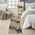 Nourison Aloha Indoor/Outdoor Blue Green 2' X 6' Area Rug, Easy Cleaning, Non Shedding, Bed Room, Living Room, Dining Room, Backyard, Deck, Patio (2X6)