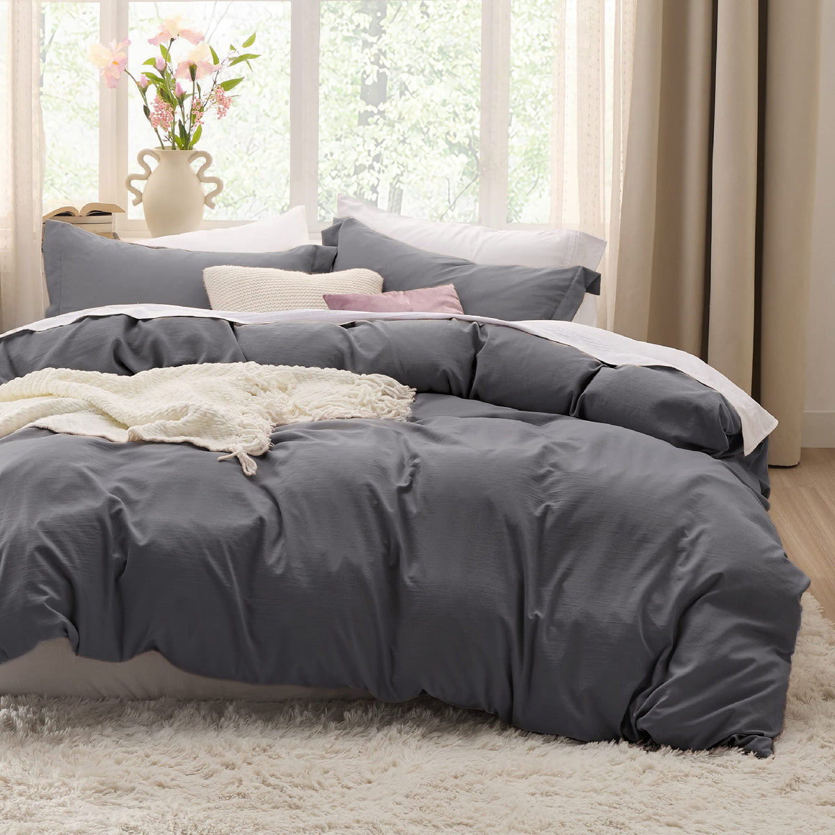 Bedsure Dark Grey Duvet Cover Full Size - Soft Prewashed Full Duvet Cover Set, 3 Pieces, 1 Duvet Cover 80X90 Inches With Zipper