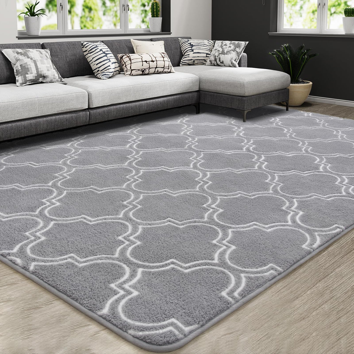 HOMORE Geometric Shag Rug for Bedroom, 4'x6' Light Gray Shaggy Rugs for Living Room, Soft Area Rug for Kids Nursery Dorm, Memory