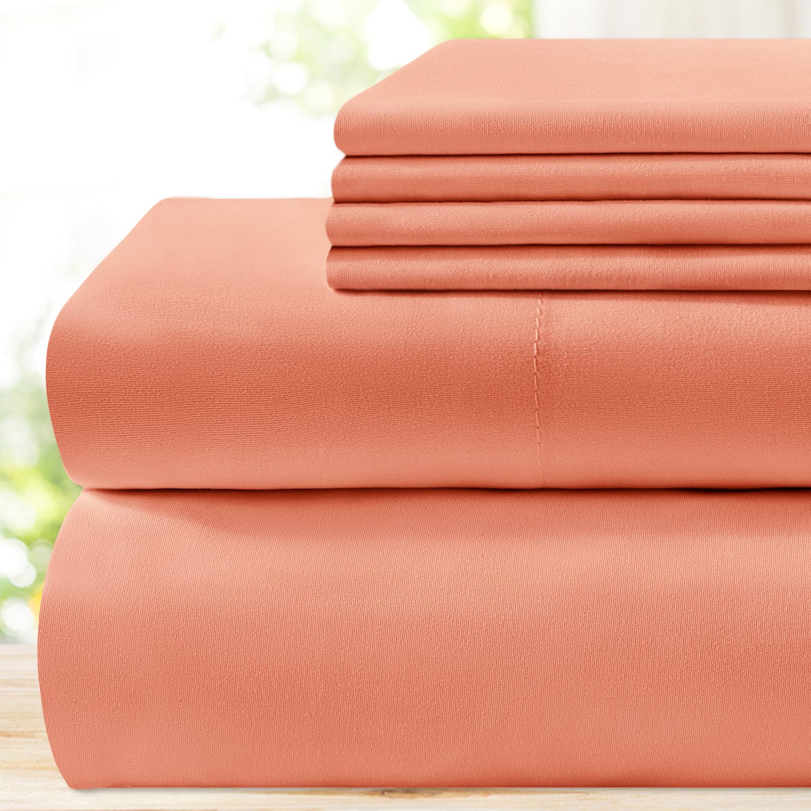 Bysure 6 Pieces Bed Sheets Set(Full, Coral) - Super Soft 1800 Thread Count 100% Microfiber Sheets With Deep Pockets, Wrinkle & F