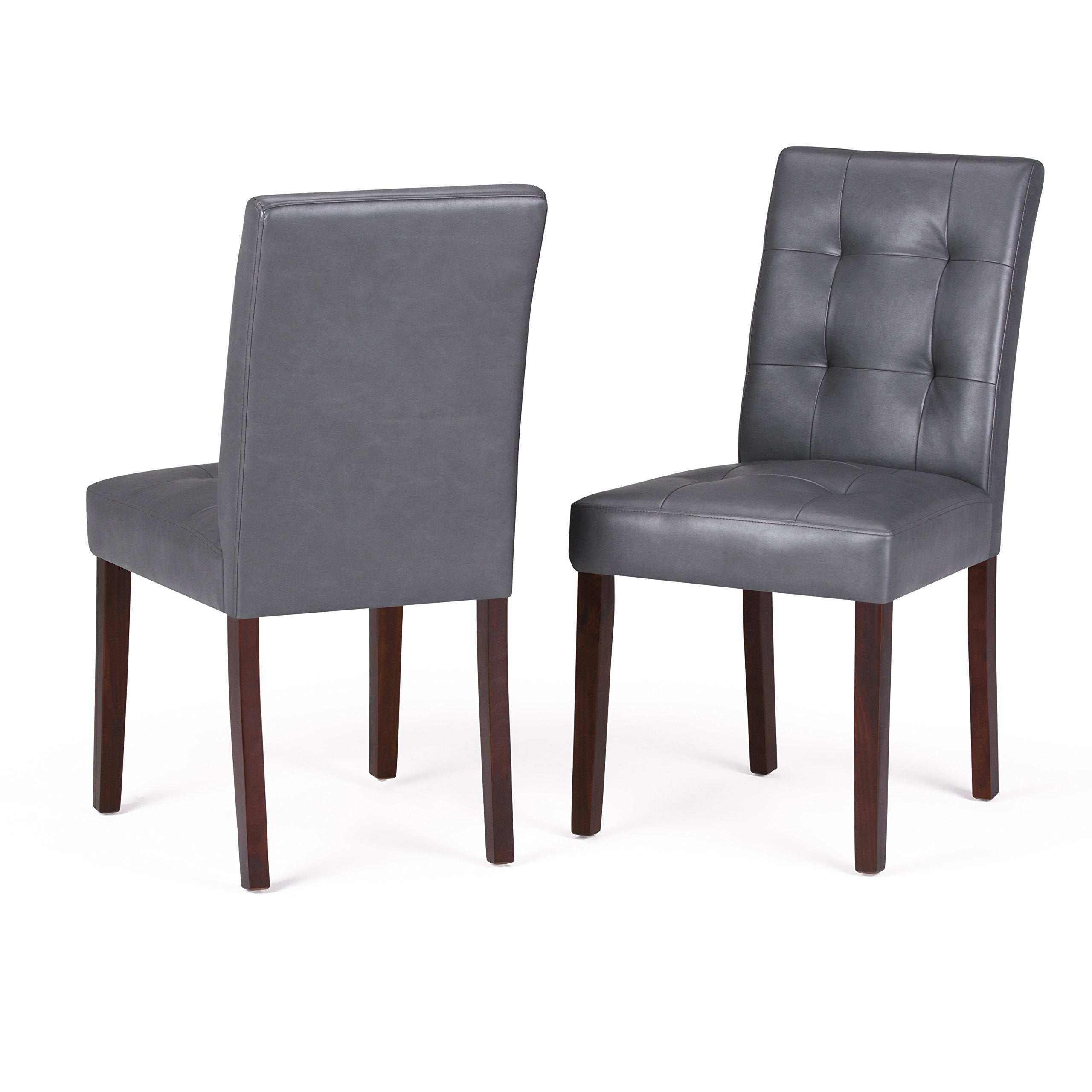 SIMPLIHOME Andover Dining Chairs - Tufted Solid Hardwood and Vegan Leather Parsons Chair Set in Stone Grey, Transitional Dining 