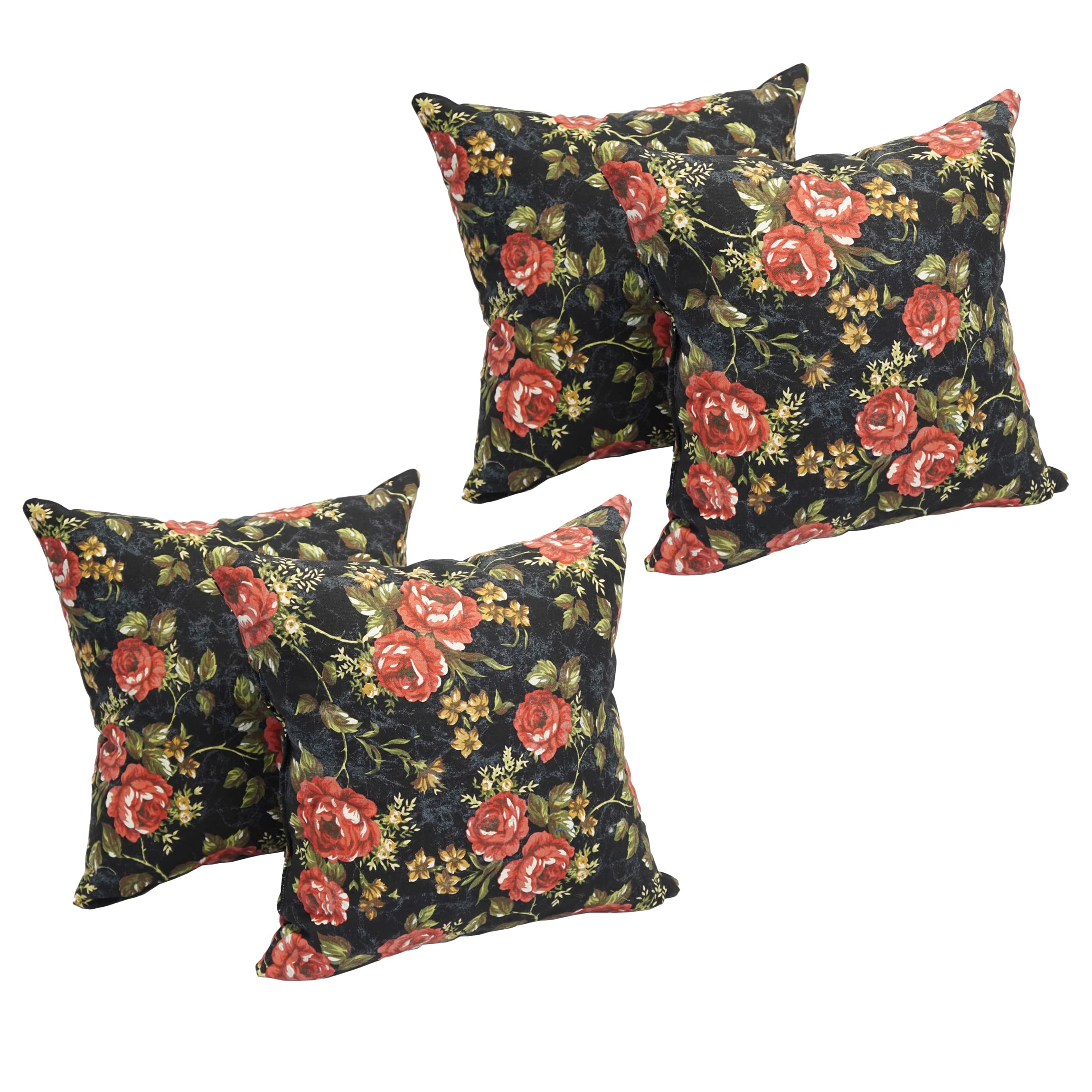 Blazing Needles Square Printed Throw Pillow, 17", Midnight Rose 4 Count
