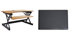 Rocelco 32" Height Adjustable Standing Desk Converter BUNDLE - Sit Stand Computer Workstation Riser with Anti Fatigue Mat - Dual Monitor Retractable Keyboard Tray - Teak Wood Grain (R EADRT-MAFM)