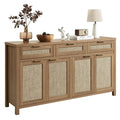 HOKYHOKY Rattan Sideboard Buffet Cabinet, Boho Storage Cabinet with Adjustable Shelves, Farmhouse Credenza Coffee Bar Cabinets w