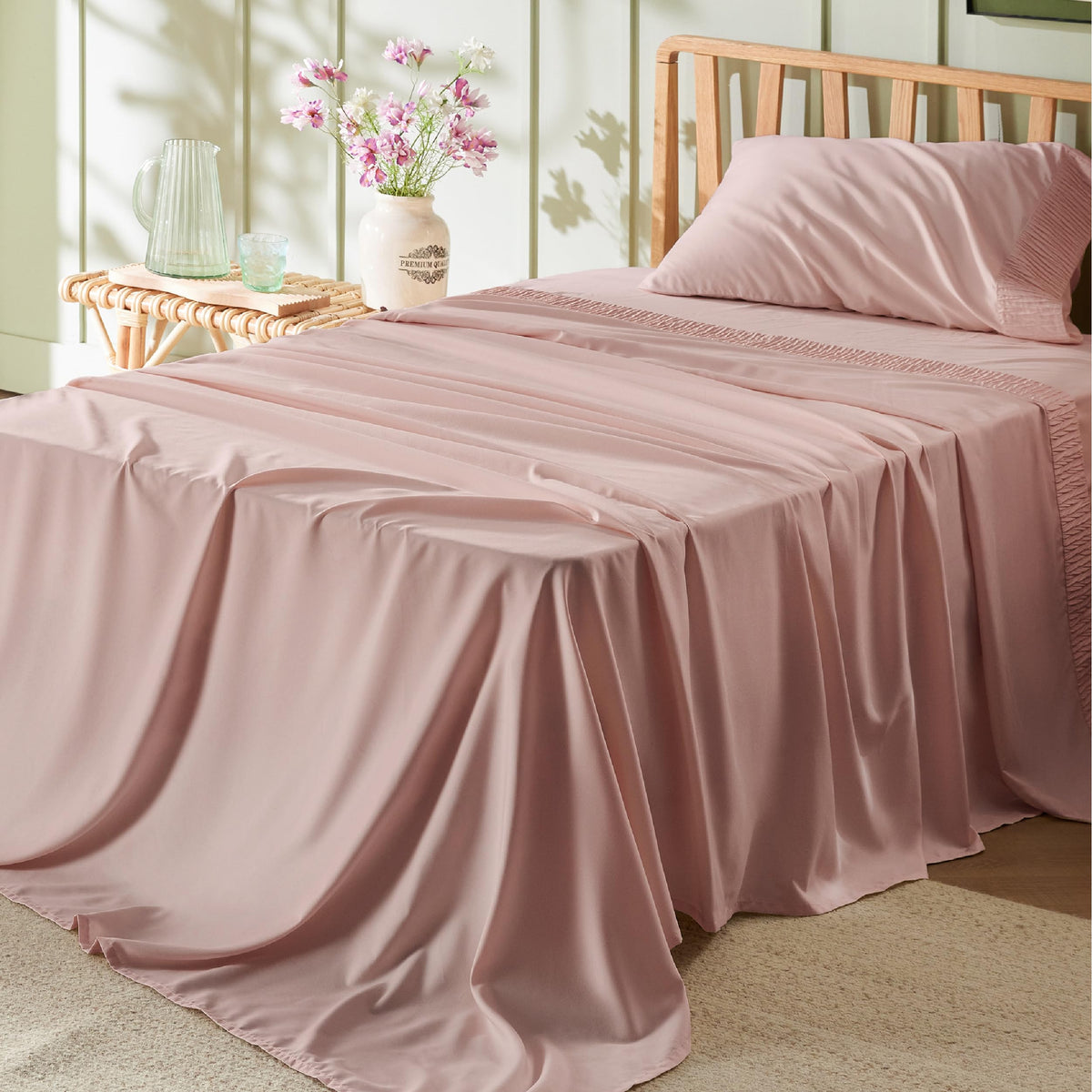 Bedsure Twin Xl Sheet Sets Dorm Bedding - Soft Extra Long Twin Bed Sheets, 3 Pieces Hotel Luxury Dusty Pink Sheets Twin Xl, Easy
