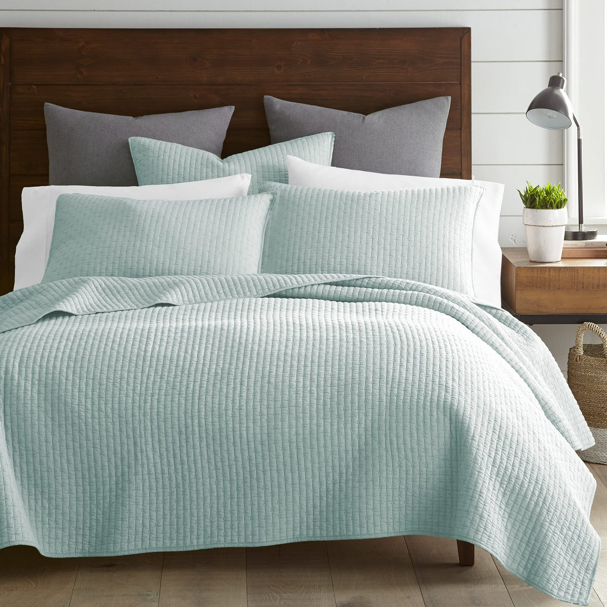 Levtex Home - Cross Stitch Quilt Set - 100% Cotton - King/Cal King Quilt (106X92In.) + 2 King Shams (36X20In.) - Blue Haze Quilt
