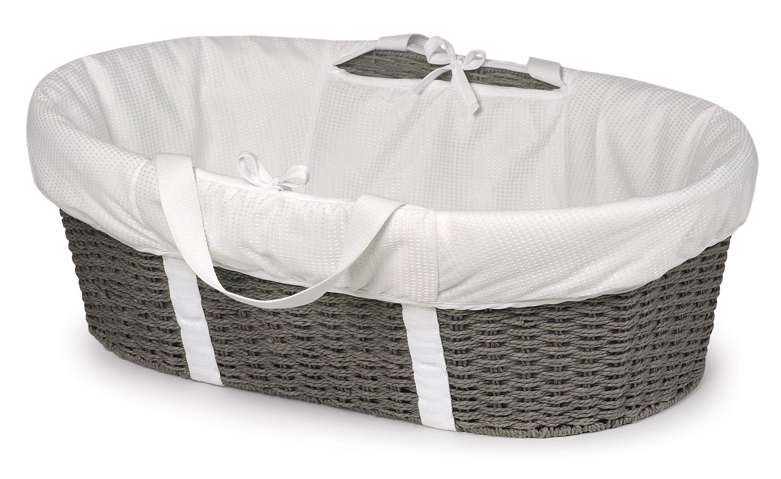 Badger Basket Wicker-Look Woven Baby Moses Changing Basket with Pad and Cover - Cool Gray/White