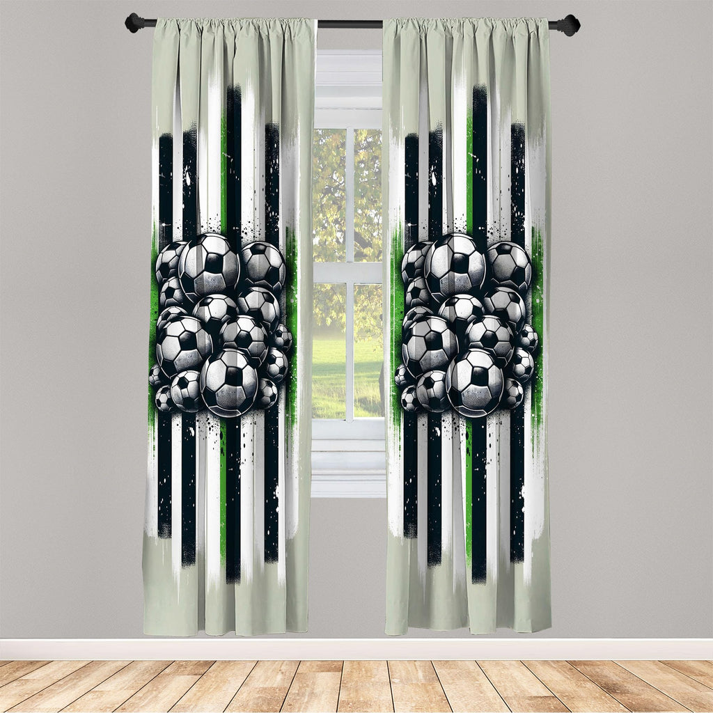 Ambesonne Soccer Window Curtains, Contemporary Design Of Sports Ball Huddle With Grungy Stripes Print, Lightweight Decor 2-Panel