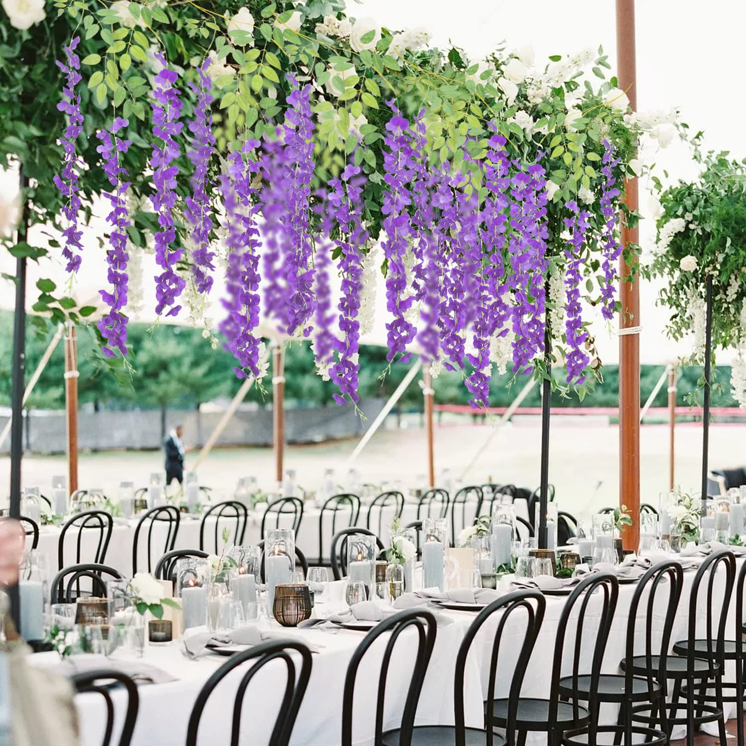 Aitisor 24 Pack Artificial Fake Wisteria Vine Ratta (3.75 Feet) Hanging Garland Silk Flowers String Home Party Wedding Decor (Bl