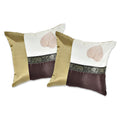 Aeravida Neutral Elephant Stripe Real Leaf Silk Throw Pillow Cushion Cover Set (Brown) | Brown Silk Pillowcase | Cushion Covers