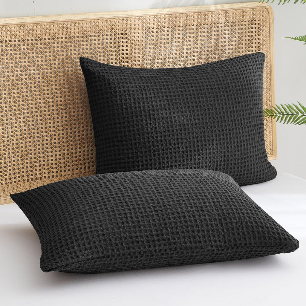 Phf Ultra Soft Waffle Weave Pillowcases Standard Size 20' X 26' 2 Pack, No Insert, Breathable Skin-Friendly Pillow Shams, Decorative Waffle Weave Pillow Case Covers, Black