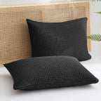 Phf Ultra Soft Waffle Weave Pillowcases Standard Size 20' X 26' 2 Pack, No Insert, Breathable Skin-Friendly Pillow Shams, Decorative Waffle Weave Pillow Case Covers, Black