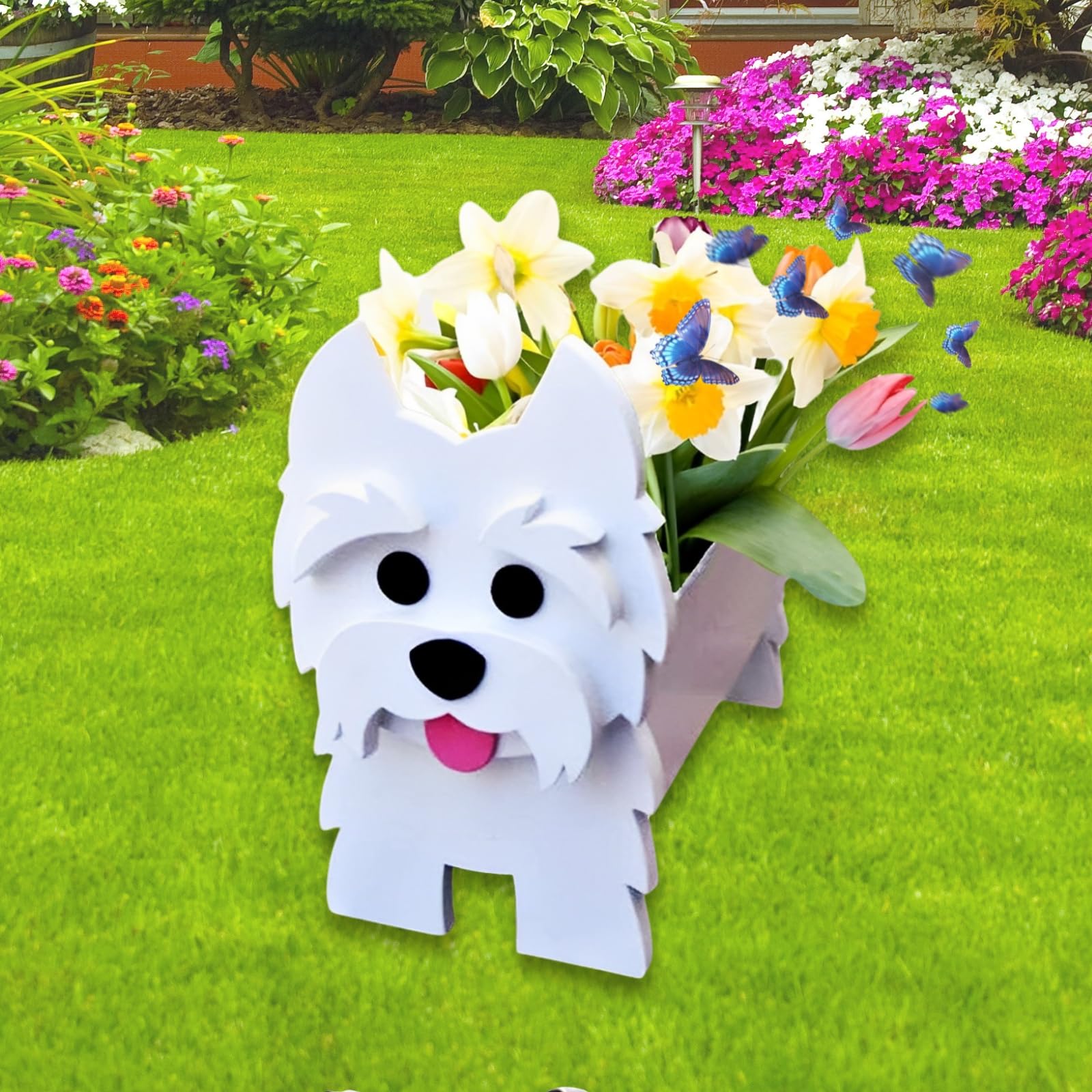 Strolfay West Highland White Dog Planter Plant Pots,Cute Dog Flower Planter,Gifts For Pet Lovers,Unique Animal Plant Pots,Office