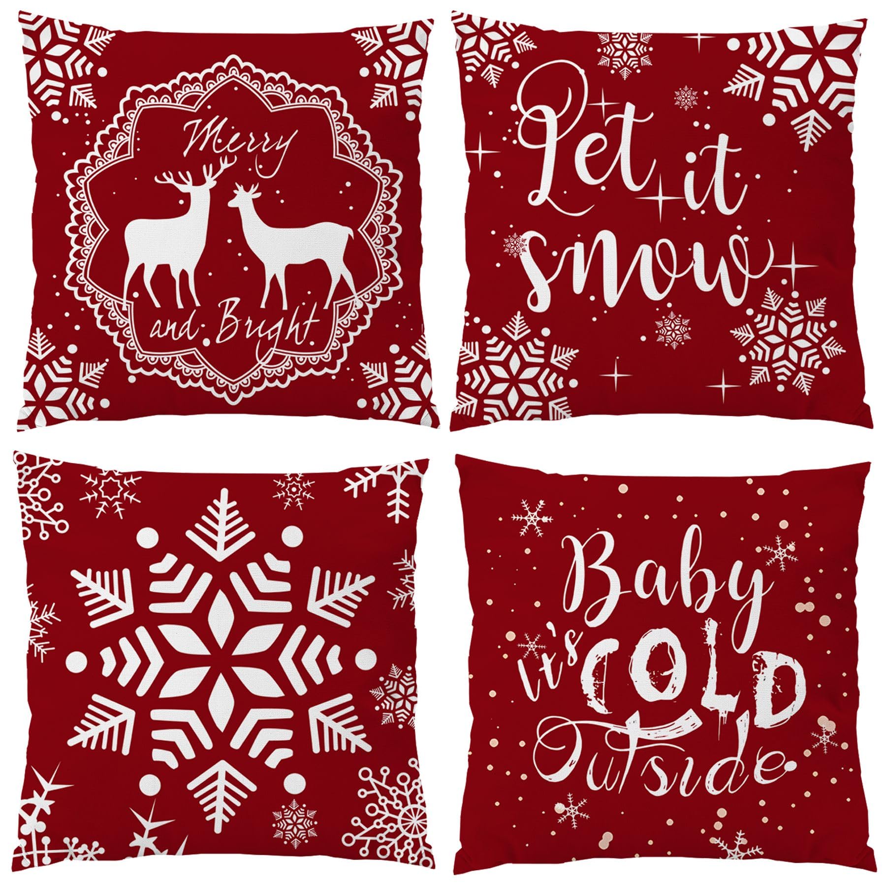 Ezving Christmas Pillowcase 24X24 Set Of 4 Baby It'S Cold Outside Gift Pine Tree Snowflake 24 X 24 Christmas Throw Pillow Case S