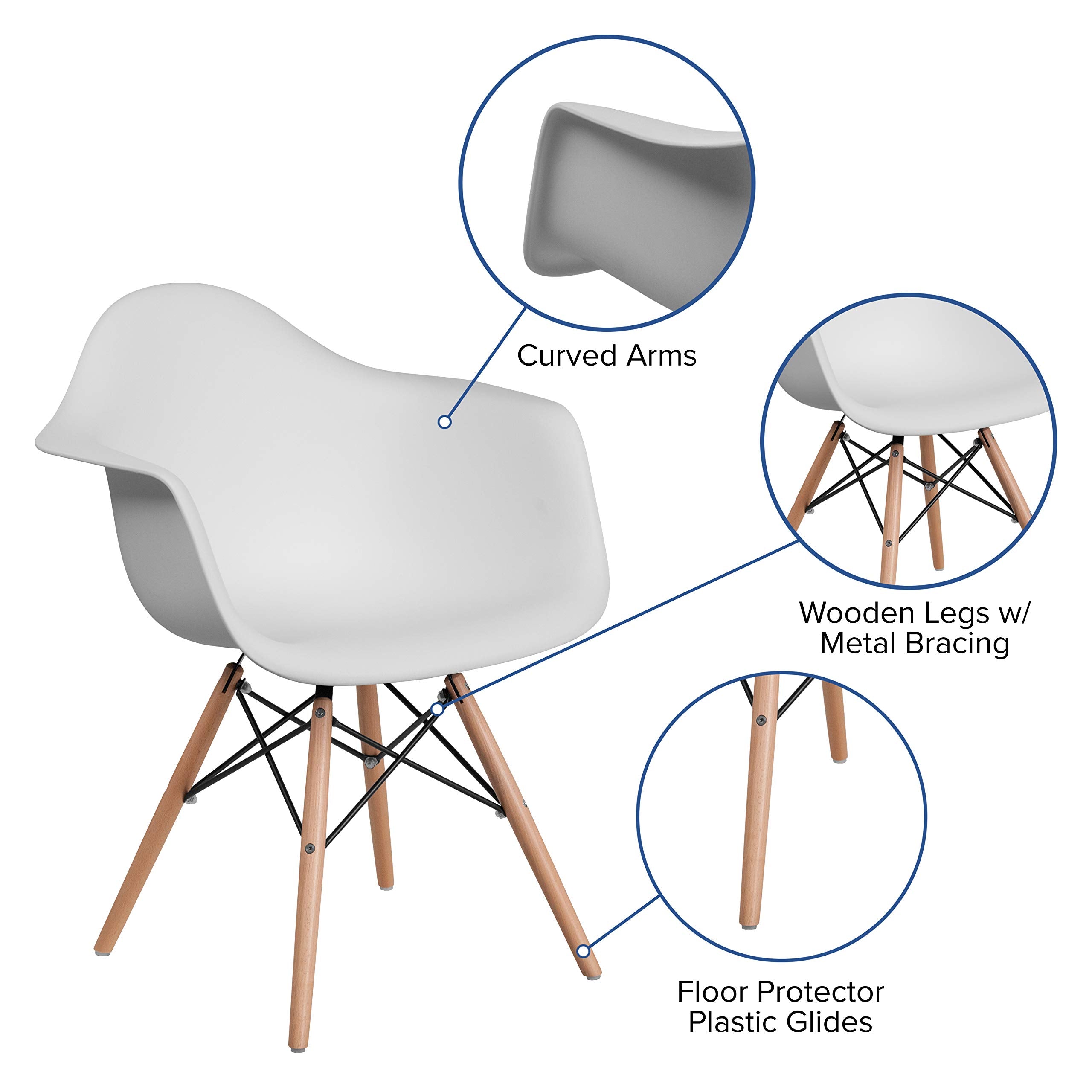 Flash Furniture Alonza Series White Plastic Chair With Wooden Legs