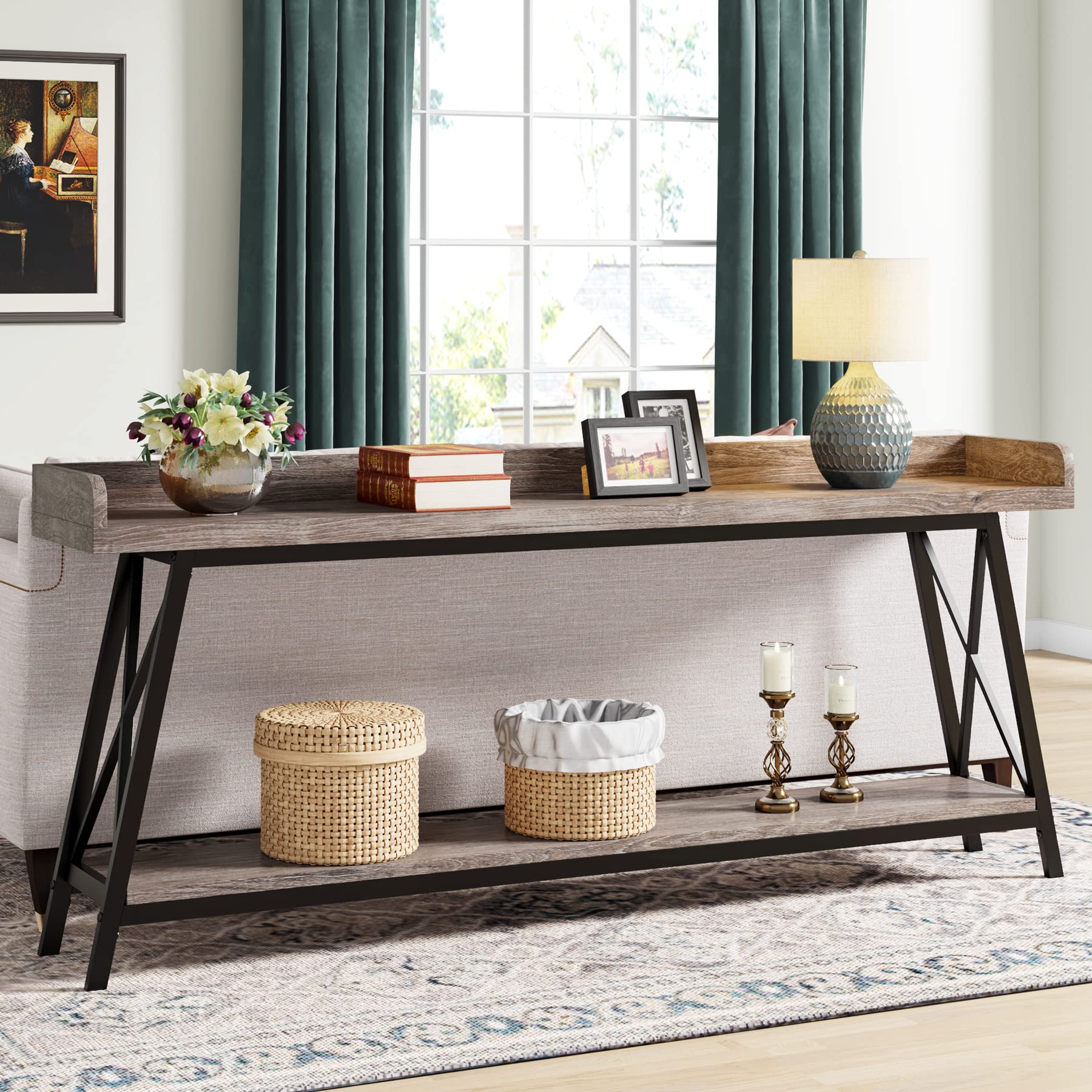 Tribesigns 70.9 inch Extra Long Console Table Behind Couch, Rustic Industrial Sofa Table for Living Room, Narrow Entryway Hallwa