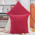 Madizz Set Of 2 Super Soft Velvet Decorative Throw Pillow Covers 22X22 Inch Red Square With Texture Luxury Style Cushion Case Pi