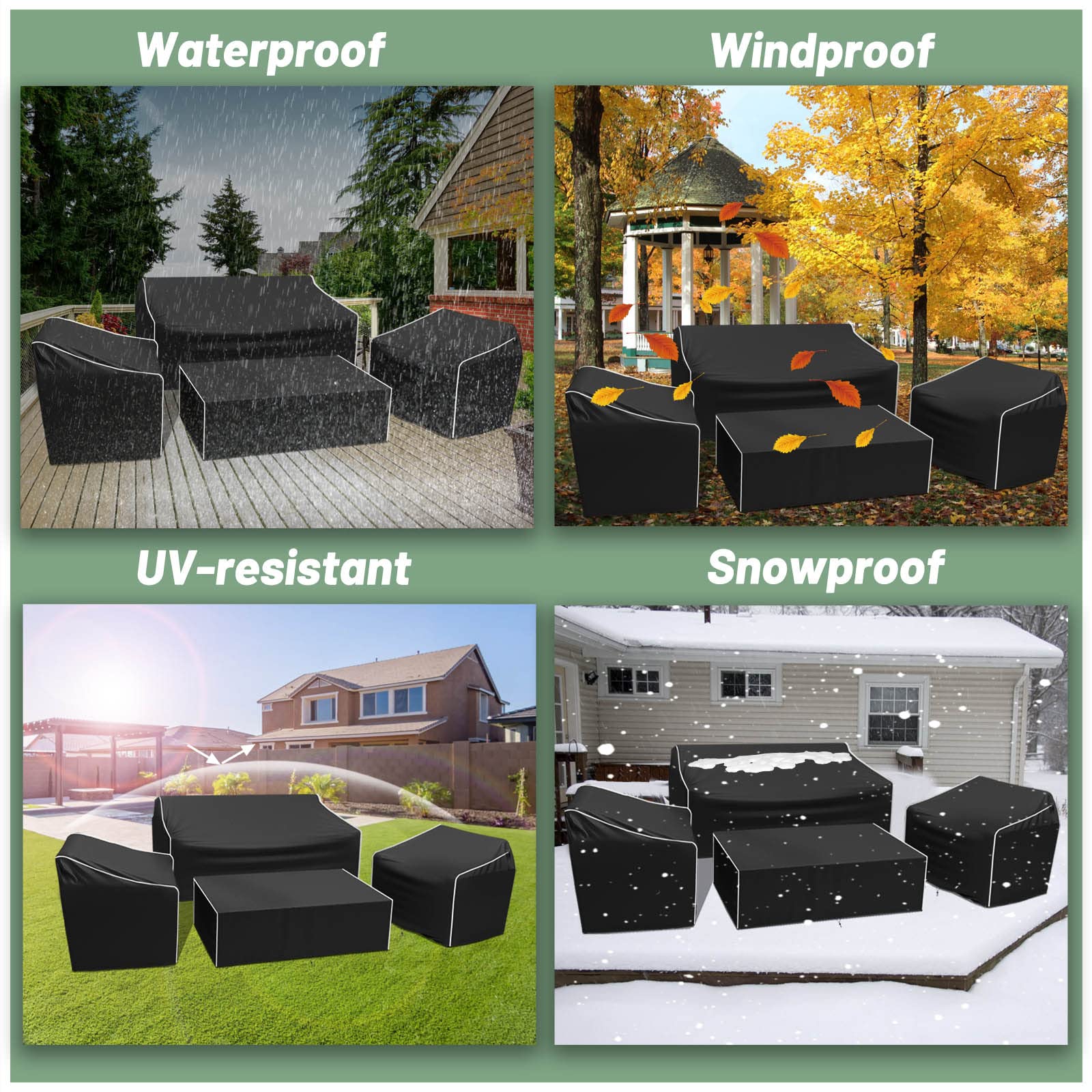 Gasadar Patio Furniture Covers 4 Piece, Waterproof Outdoor Furniture Covers, Patio Furniture Set Covers -Black