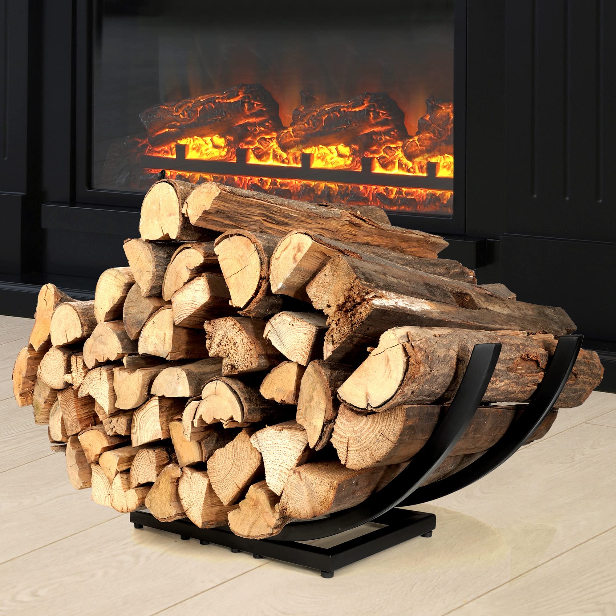 Ealpvis Curved Firewood Rack Holder: Heavy Duty Firewood Holder Indoor Outdoor For Firewood Storage - Fireplace Wood Rack Log Ho
