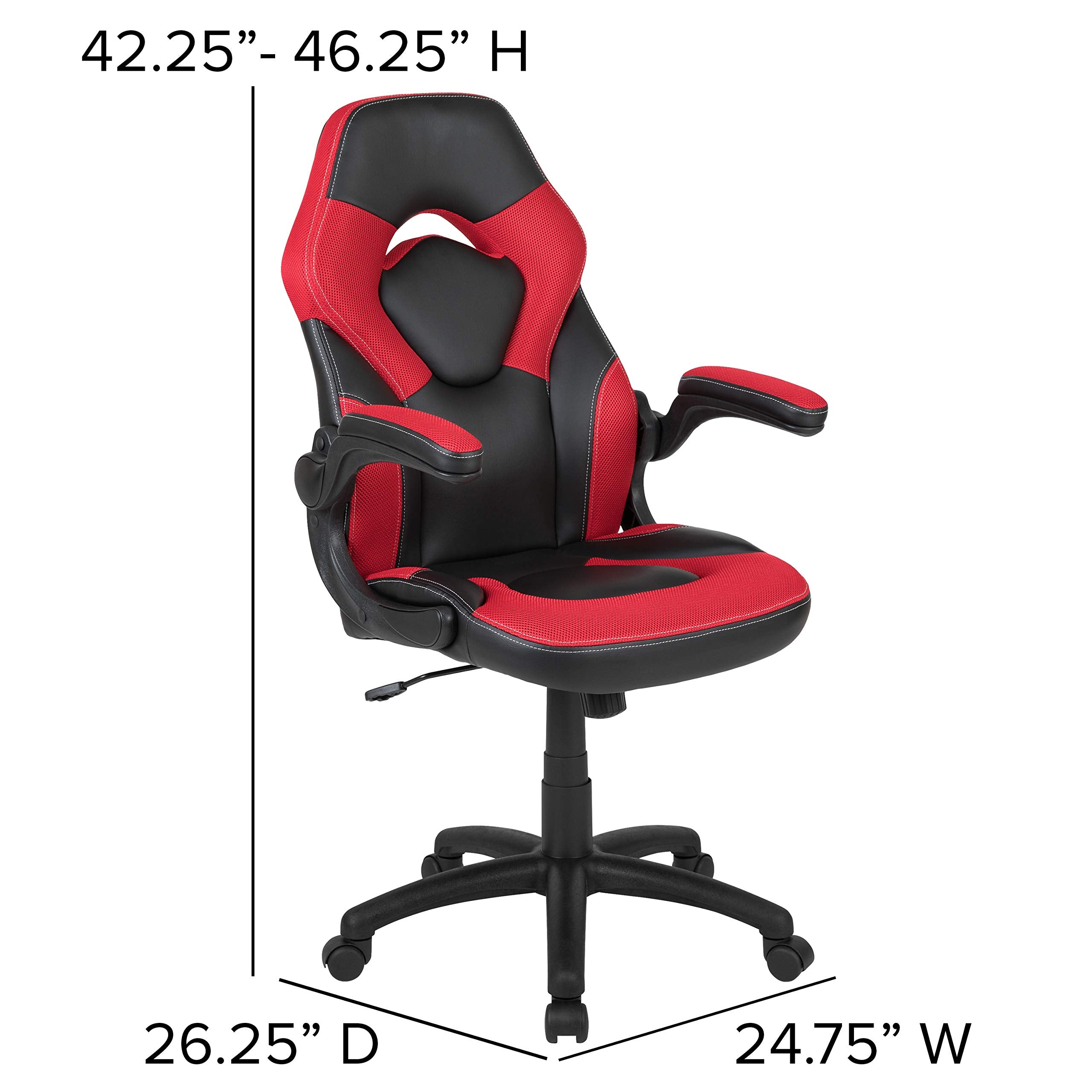 Flash Furniture X10 High-Back Leathersoft Racing Style Gaming Chair With Flip-Up Arms, Ergonomic Padded Swivel Computer Chair, Red/Black