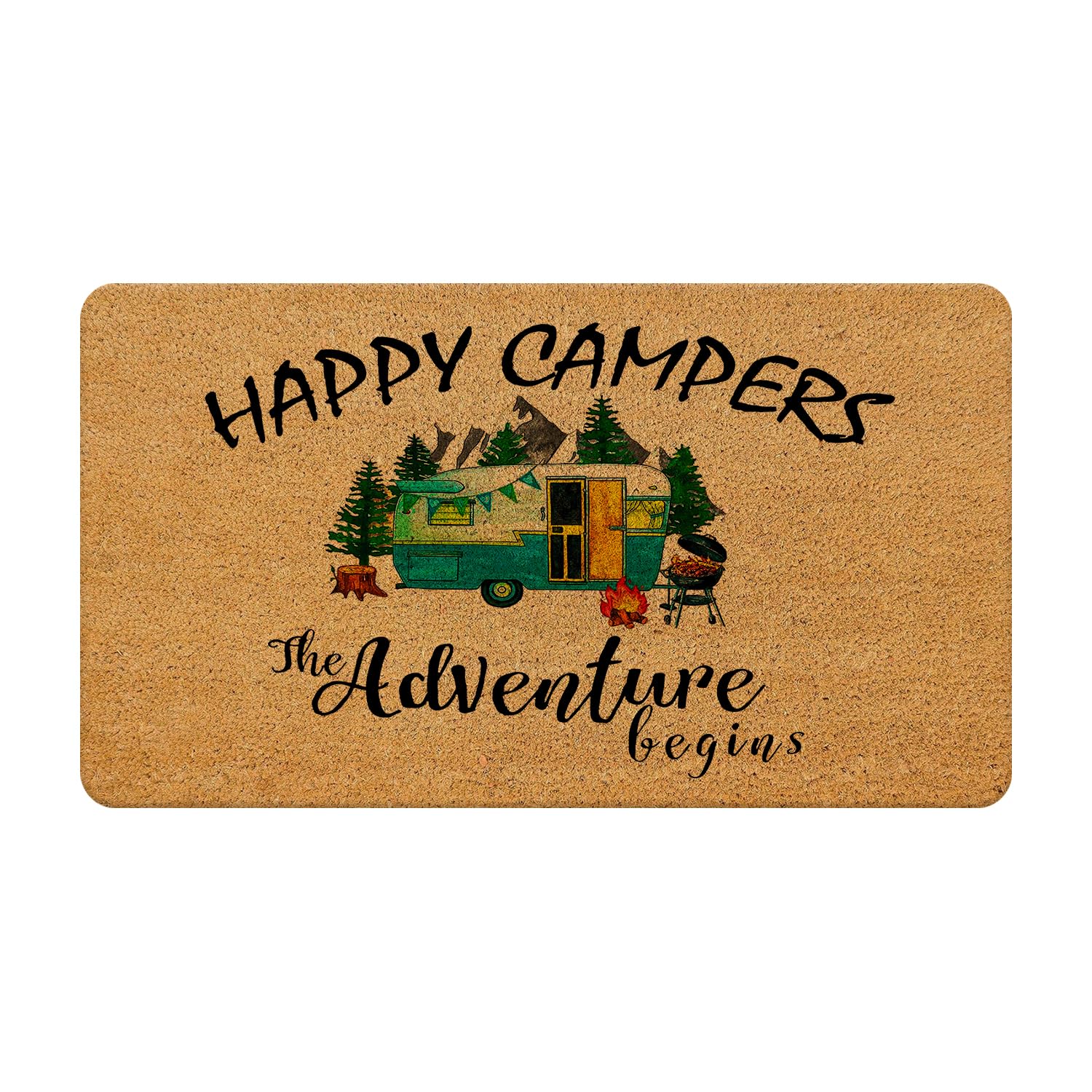 Likjad Camping Door Mat, Camper Door Mat Outdoor Indoor Entrance, Happy Camper Decor Front Door Mat, Rv Camping Welcome Mat, Cam