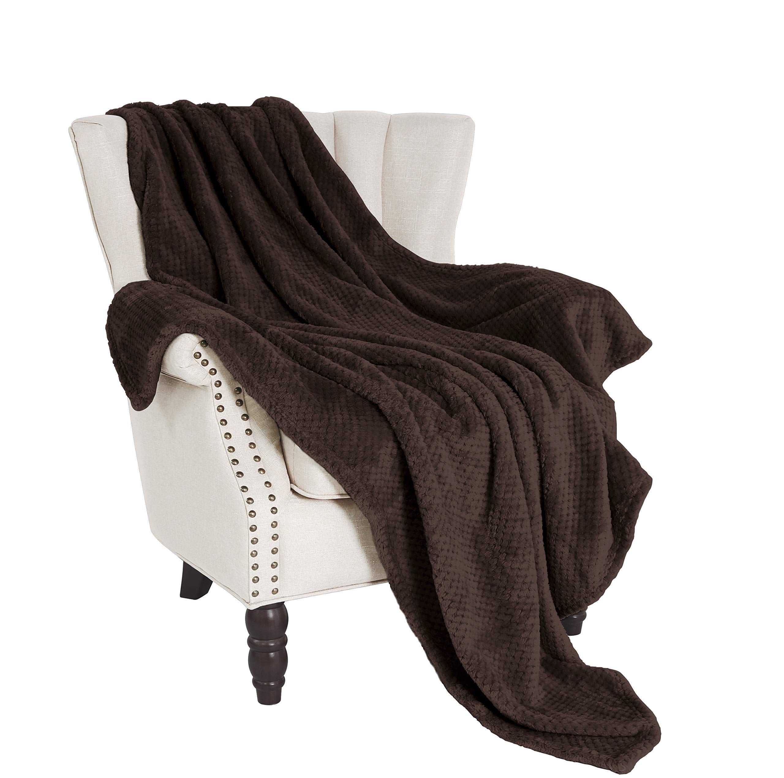 Exclusivo Mezcla Waffle Textured Extra Large Fleece Blanket, Super Soft And Warm Throw Blanket For Couch, Sofa And Bed (Coffee,