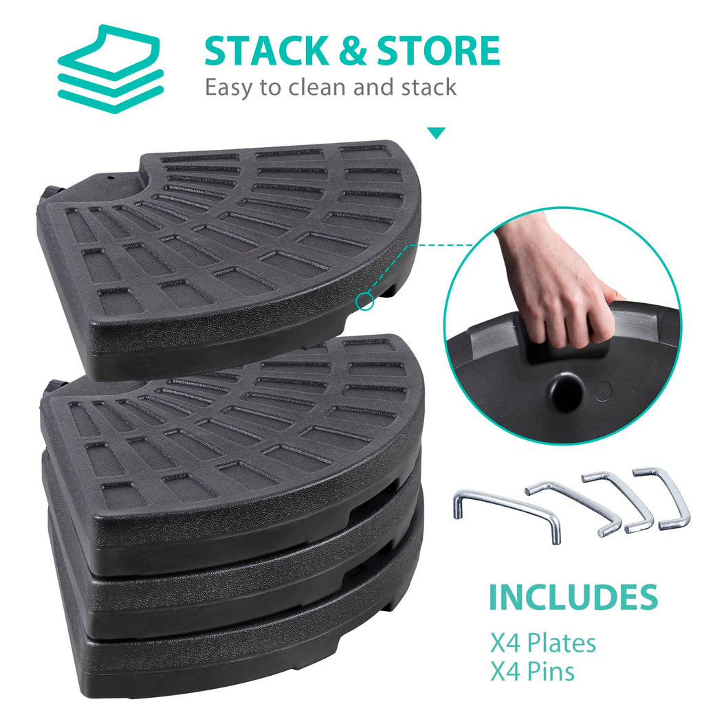 SUPER DEAL 4-Piece Cantilever Offset Patio Umbrella Base - Heavy Duty Round Stand, Water/Sand Filled, Easy Carry Handles, Black