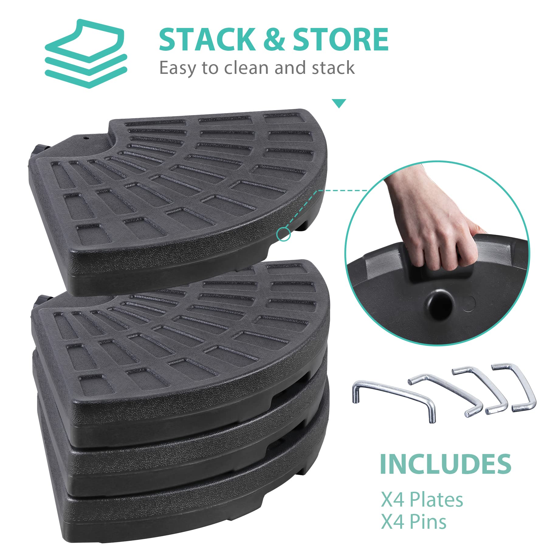 SUPER DEAL 4-Piece Cantilever Offset Patio Umbrella Base - Heavy Duty Round Stand, Water/Sand Filled, Easy Carry Handles, Black