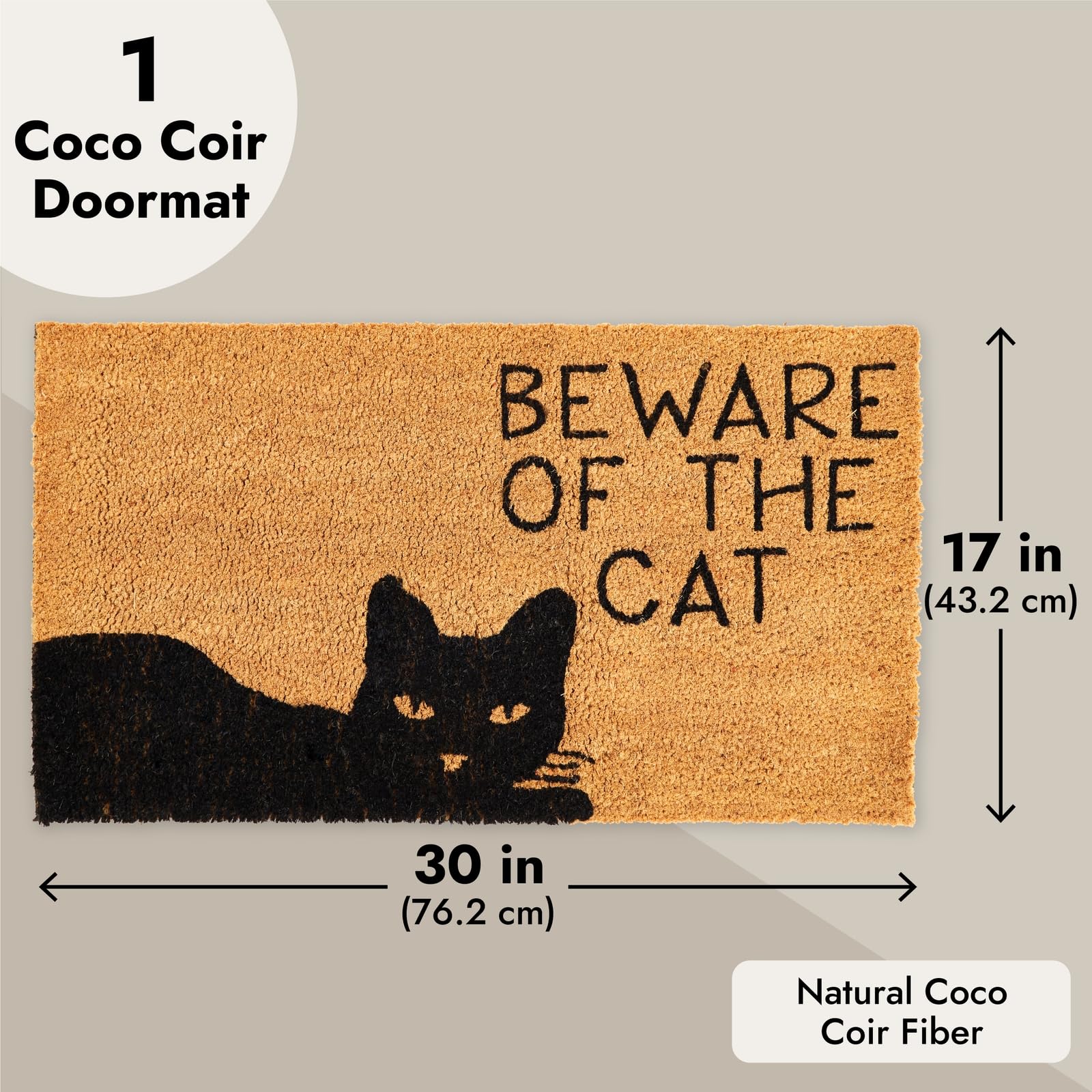 Juvale Cat Doormat For Entrance, Beware Of The Cat Coir Welcome Mat For Front Door (17X30 In)