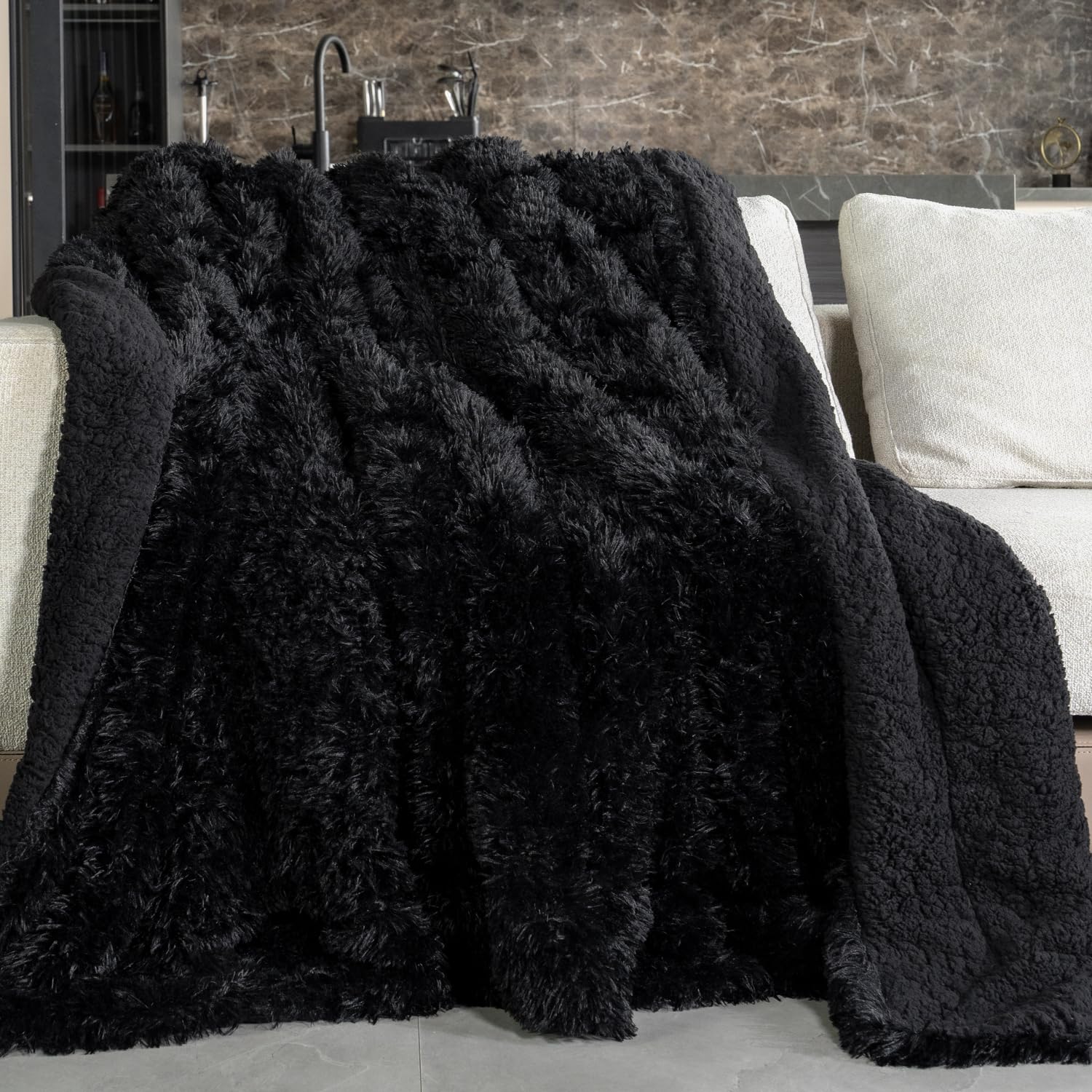Pawque Faux Fur Throw Blankets 50X60 Inches, Soft Fuzzy Fluffy Blanket, Warm Thick Sherpa Long Hair Shag Reversible Lightweight