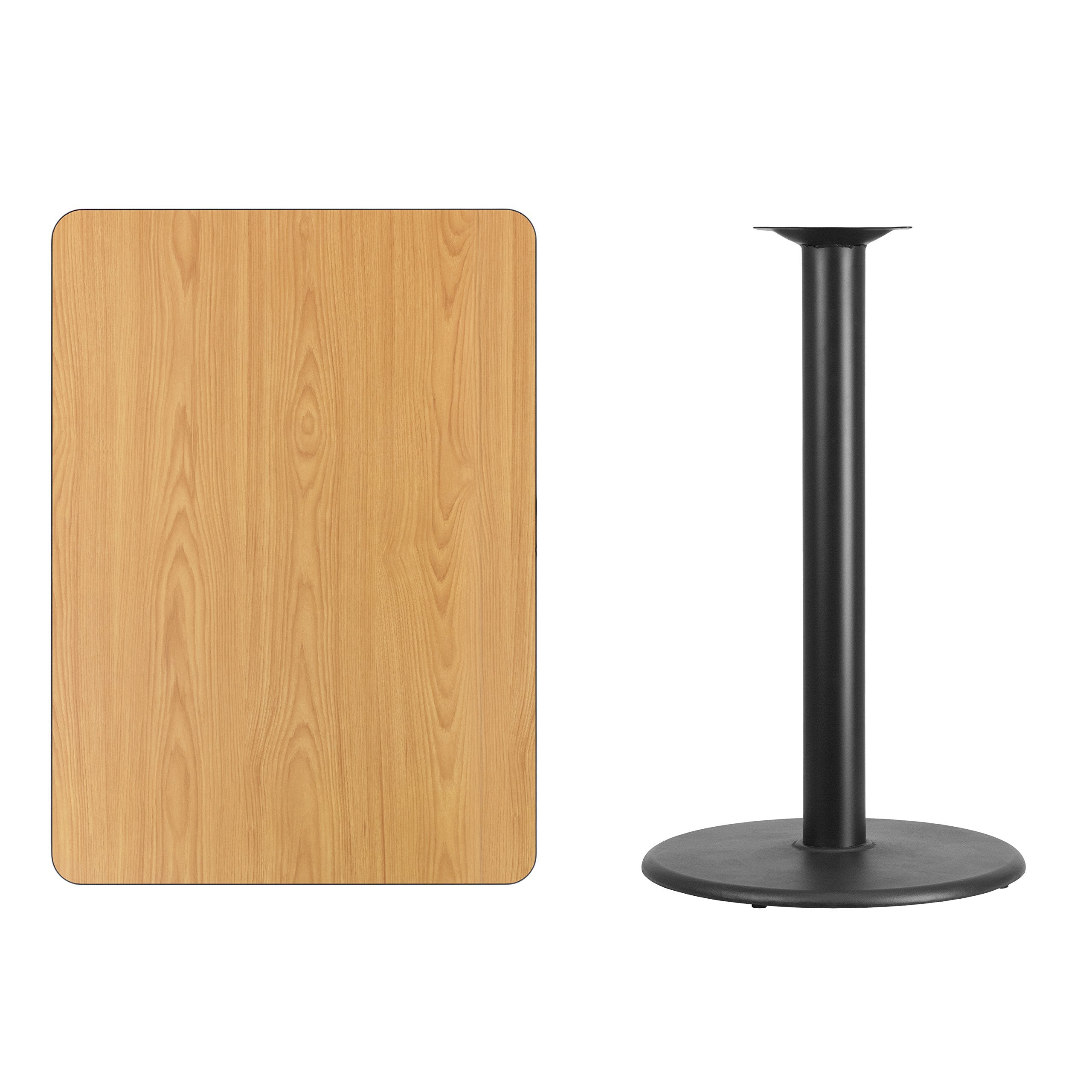 Flash Furniture 30'' x 42'' Rectangular Natural Laminate Table Top with 24'' Round Bar Height Table Base