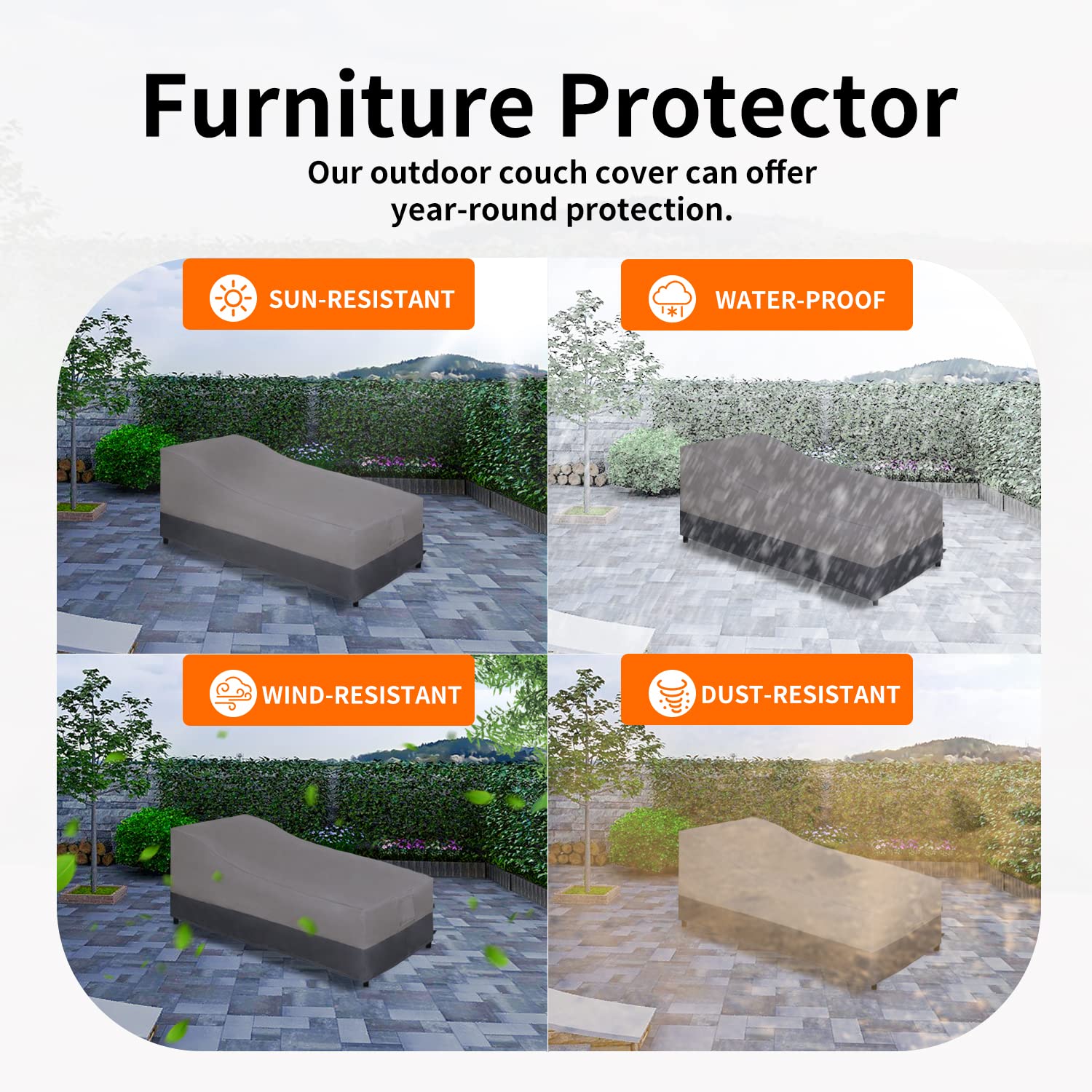 Easy-Going Waterproof Outdoor Chaise Lounge Cover, Heavy Duty Patio Lounge Chair Cover, Windproof Outdoor Furniture Cover With Air Vent 2 Pack-84Wx34Dx32H Inch, Gray/Dark Gray