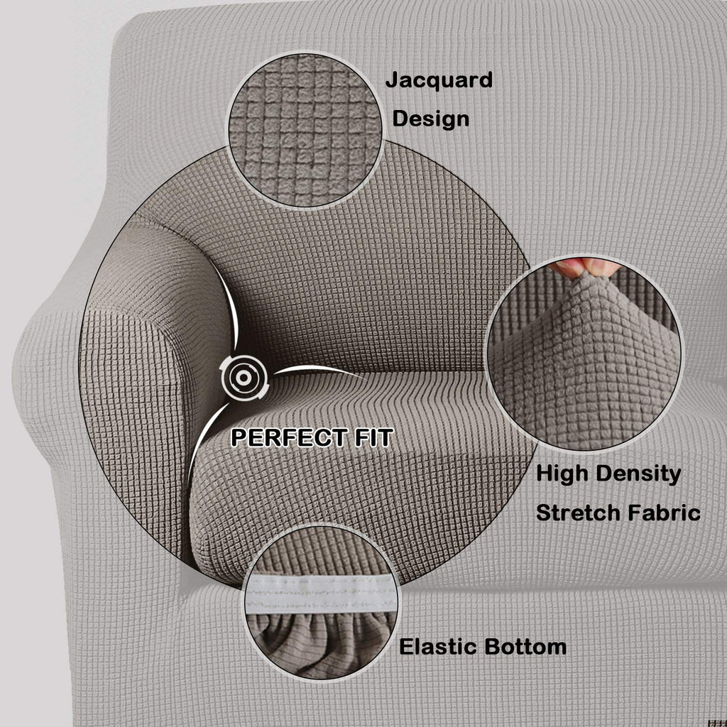 Turquoize Stretch Sofa Slipcover 2 Pieces Sofa Cover Couch Cover For 3 Cushion Couch Washable Furniture Protector Covers With Elastic Bottom Feature Thick Jacquard Fabric (Sofa, Taupe)