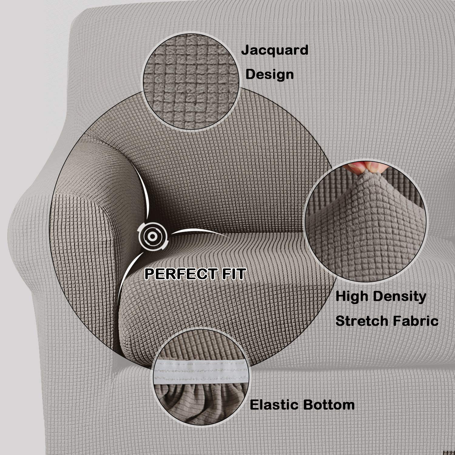 Turquoize Stretch Sofa Slipcover 2 Pieces Sofa Cover Couch Cover For 3 Cushion Couch Washable Furniture Protector Covers With Elastic Bottom Feature Thick Jacquard Fabric (Sofa, Taupe)