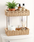 CACHOLIV Wicker Toilet Paper Basket  2 Tier Scalloped Rattan Bathroom Basket  Small Woven Baskets with Wooden Handle  Perfect