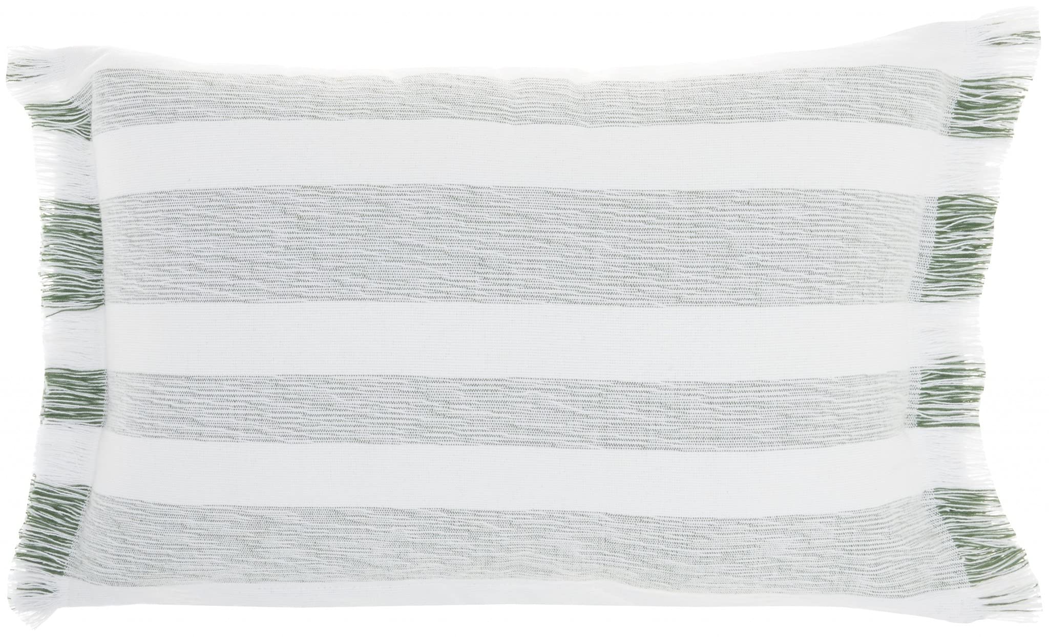 HomeRoots 100% Cotton Green and White Stripes Lumbar Throw Pillow