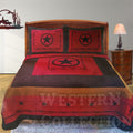 Western Peak 3 Piece Western Texas Lone Star Cabin Lodge Barbed Wire Luxury Quilt Bedspread Coverlet Comforter Maroon Brown Set