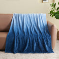 Newcosplay Super Soft Twin Blanket Ombre Blue Premium Silky Flannel Fleece Leaves Pattern Lightweight Bed Blanket All Season Use